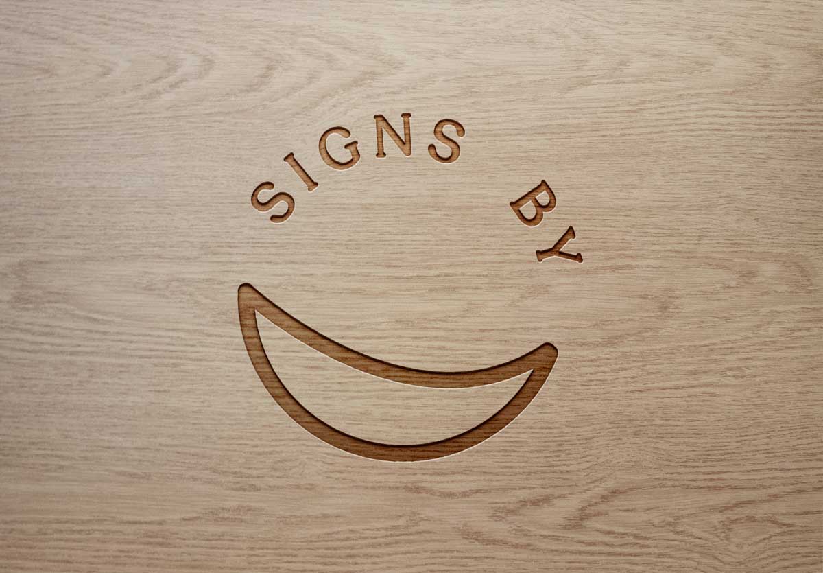 Logo on wood.